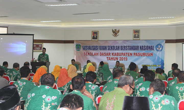 Sosialisasi USBN yang digelar Dinas Pendidikan Kabupaten kepada pengawas dan MKKS se-Kabupaten Pasuruan, Kamis (4/4).