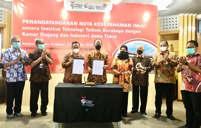 Kadin Jawa Timur melakukan penandatangan Nota Kesepahaman (MoU) dengan ITTelkom Surabaya, Rabu (2/12/20). 