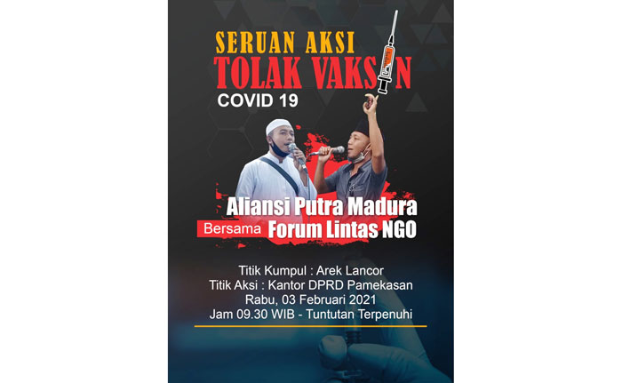 Pamflet yang berisi seruan mengajak untuk aksi tolak vaksin Covid-19.