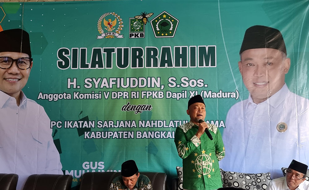 Anggota Komisi V DPR RI H. Syafiuddin saat silaturahmi dengan PC ISNU Kabupaten Bangkalan di 3Points Garden Cafe, Sabtu (12/3).