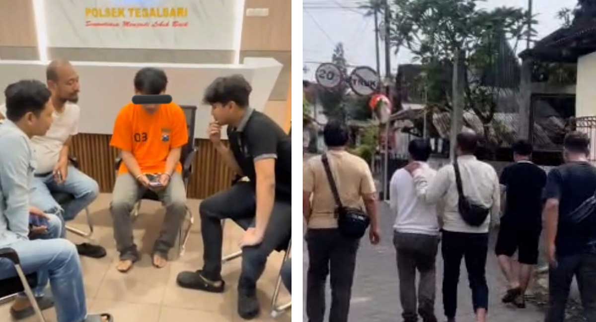 Petugas dari Polsek Tegalsari saat bersama pelaku. 
