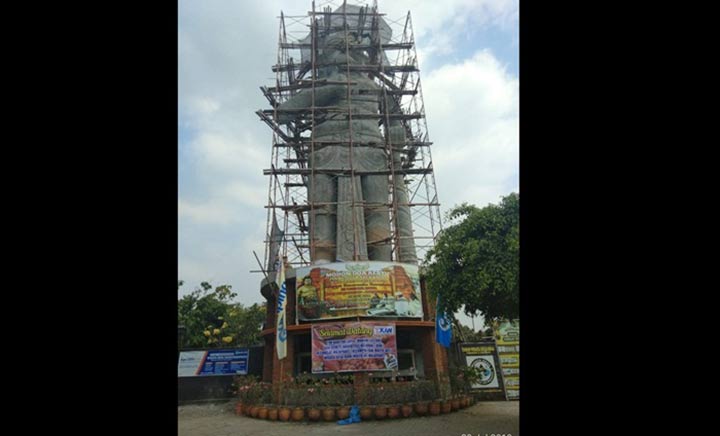 Pembuatan Patung Maha Patih Gajah Mada yang sudah mencapai 75 persen.