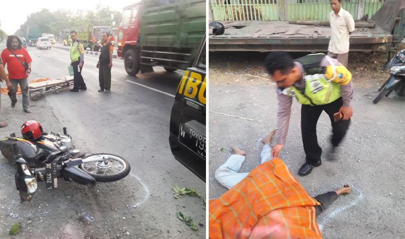 Kondisi korban dan motornya sebelum dievakuasi petugas.
