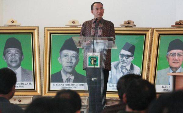 Ketua Umum DPP PPP Suryadharma Ali (SDA) yang dipecat oleh kelompok Romi cs saat pidato dalam acara PPP. Foto: okezone