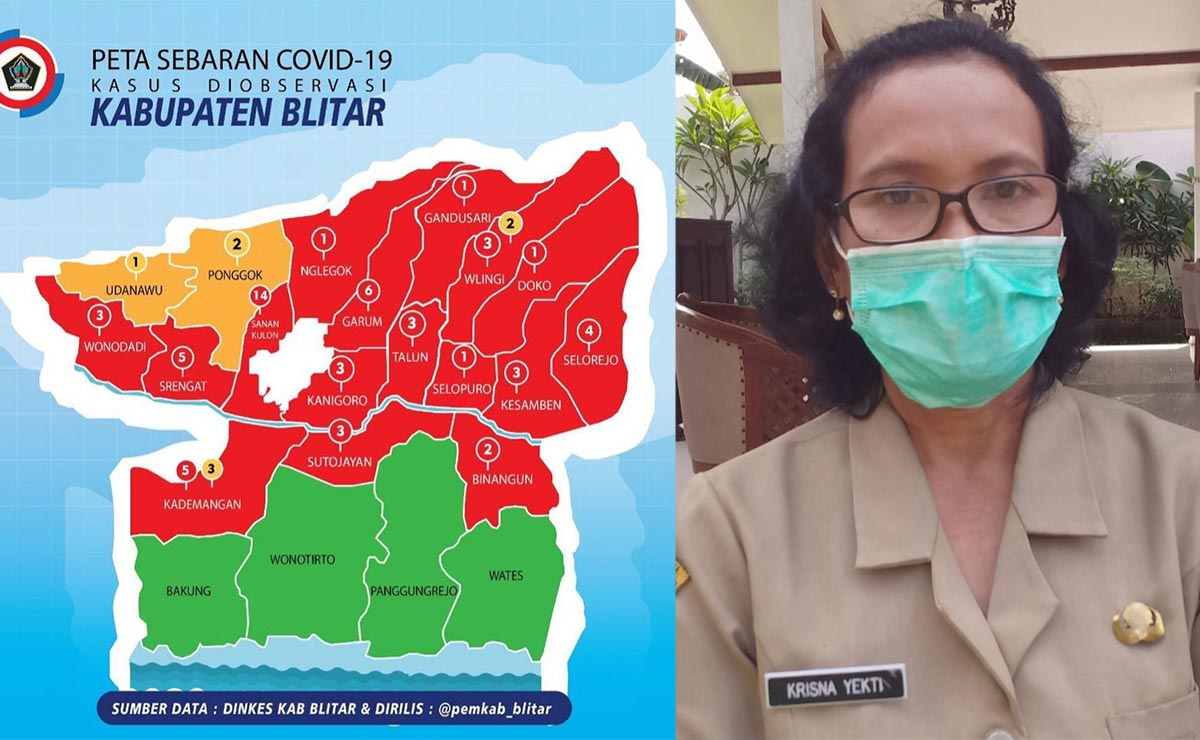 Peta sebaran Covid-19 di Kabupaten Blitar, dan Juru Bicara Satgas Penanggulangan Covid-19 Kabupaten Blitar, Krisna Yekti.