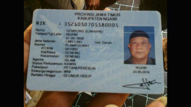 KTP milik almarhum Gembong Suwarno.