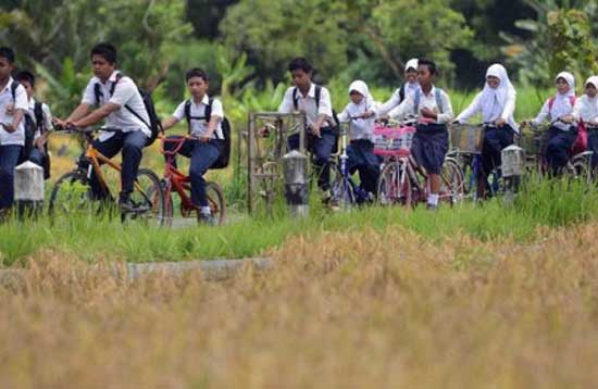Para murid SMP berangkat ke sekolah menggunakan sepeda. foto: ilustrasi/Loop