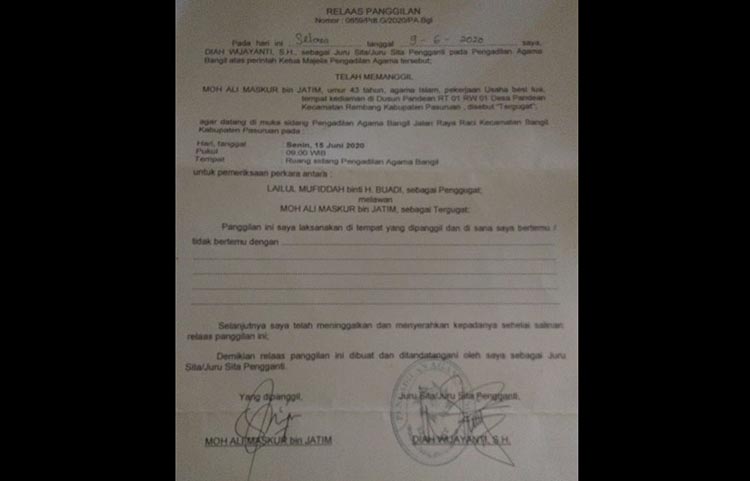 Surat panggilan sidang.