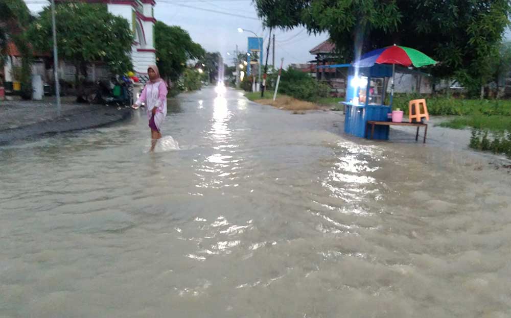 Kondisi Desa Wotansari yang terendam banjir luapan Kali Lamong. Foto: SYUHUD/ BANGSAONLINE