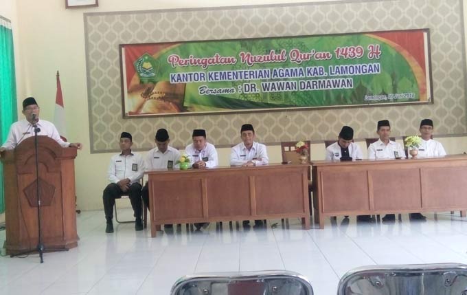 Kantor Kementerian Agama (Kemenag) Kabupaten Lamongan menggelar peringatan Nuzulul Quran.