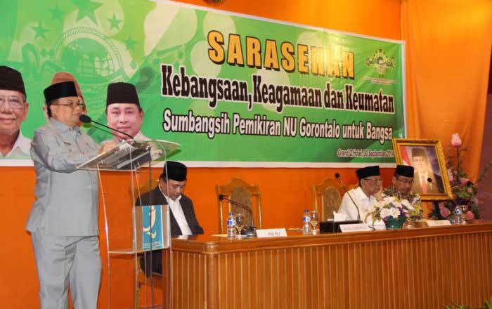 PWNU Gorontalo menggelar sarasehan sumbangsih NU untuk bangsa yang dihadiri KH A Hasyim Muzadi. Foto: humasprotokol.gorontaloprov.go.
