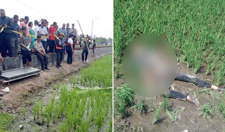 Warga yang penasaran berkerumun untuk melihat penemuan mayat.