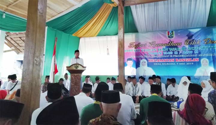Bupati Tuban Fathul Huda saat kegiatan Safari Ramadhan di Kecamatan Bangilan.