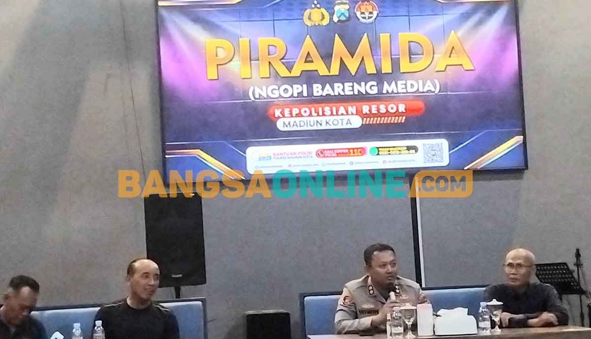 Kapolres Madiun Kota saat memberi sambutan. Foto: HENDRO SUHARTONO/BANGSAONLINE