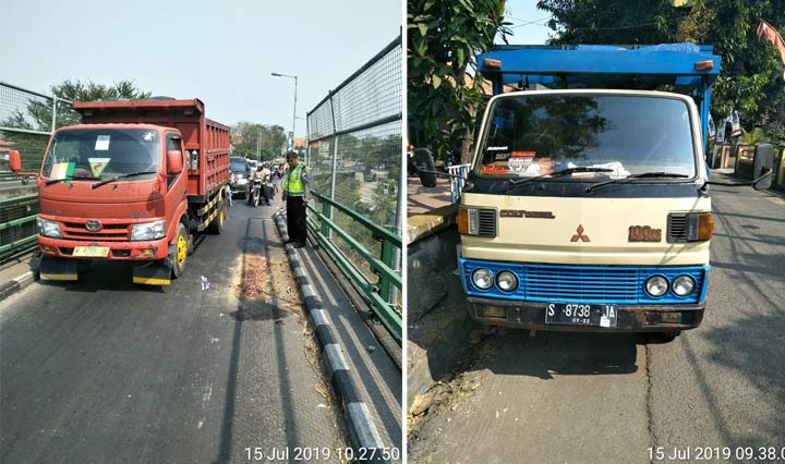 Lokasi kecelakaan dan truk yang melindas korban. 