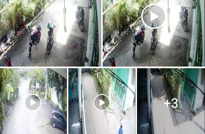 Sejumlah tangkapan layar video aksi curanmor di Desa Kalitengah, Kecamatan Tanggulangin, Kabupaten Sidoarjo.