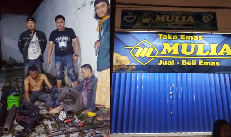 Kedua pelaku pembobolan toko emas tampak lemas tak berdaya usai didor polisi di bagian kaki.