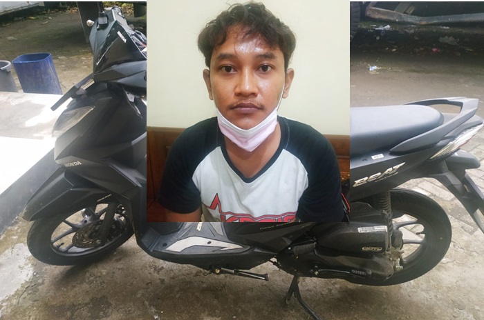 SN (inset), pelaku begal payudara dan sepeda motor yang digunakan untuk beraksi. foto: MUJI HARJITA/ BANGSAONLINE
