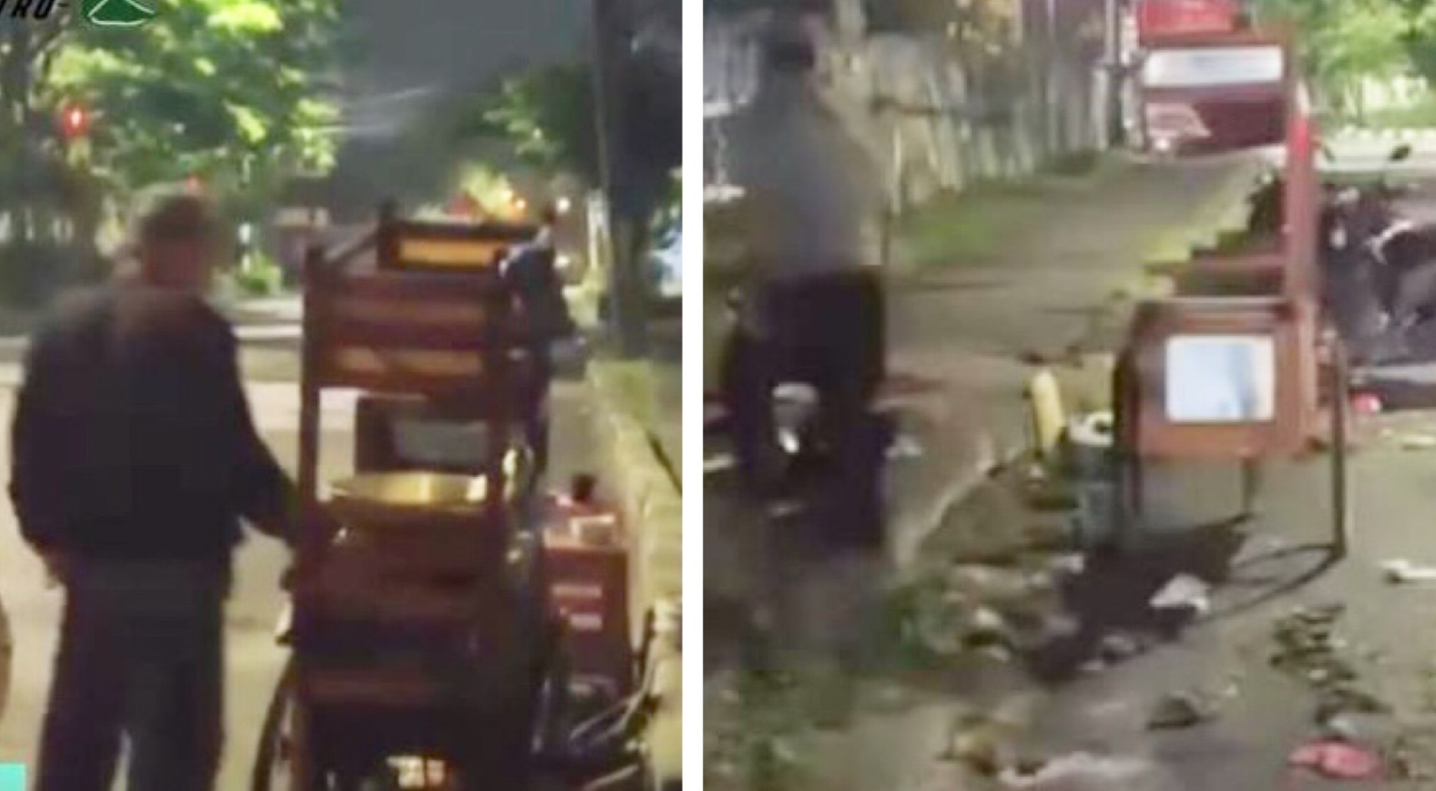 Kondisi rombong/gerobak pedagang soto dan tahu tek usai ditabrak mobil di Jl, HR Muhammad