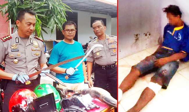 Petugas menunjukkan barang bukti yang diamankan dan kondisi Tuhar sebelum tewas kehabisan darah.