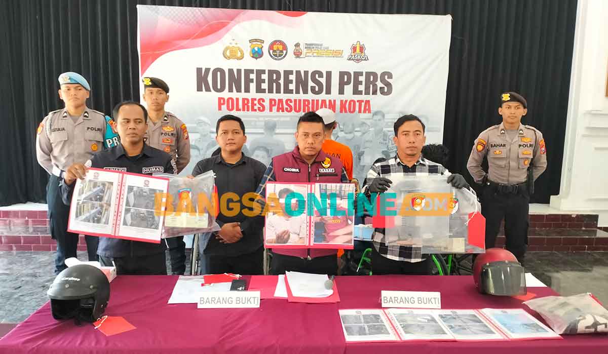 Konferensi pers terkait kasus curanmor di Mapolres Pasuruan Kota. Foto: M. ANDY FACHRUDIN/BANGSAONLINE