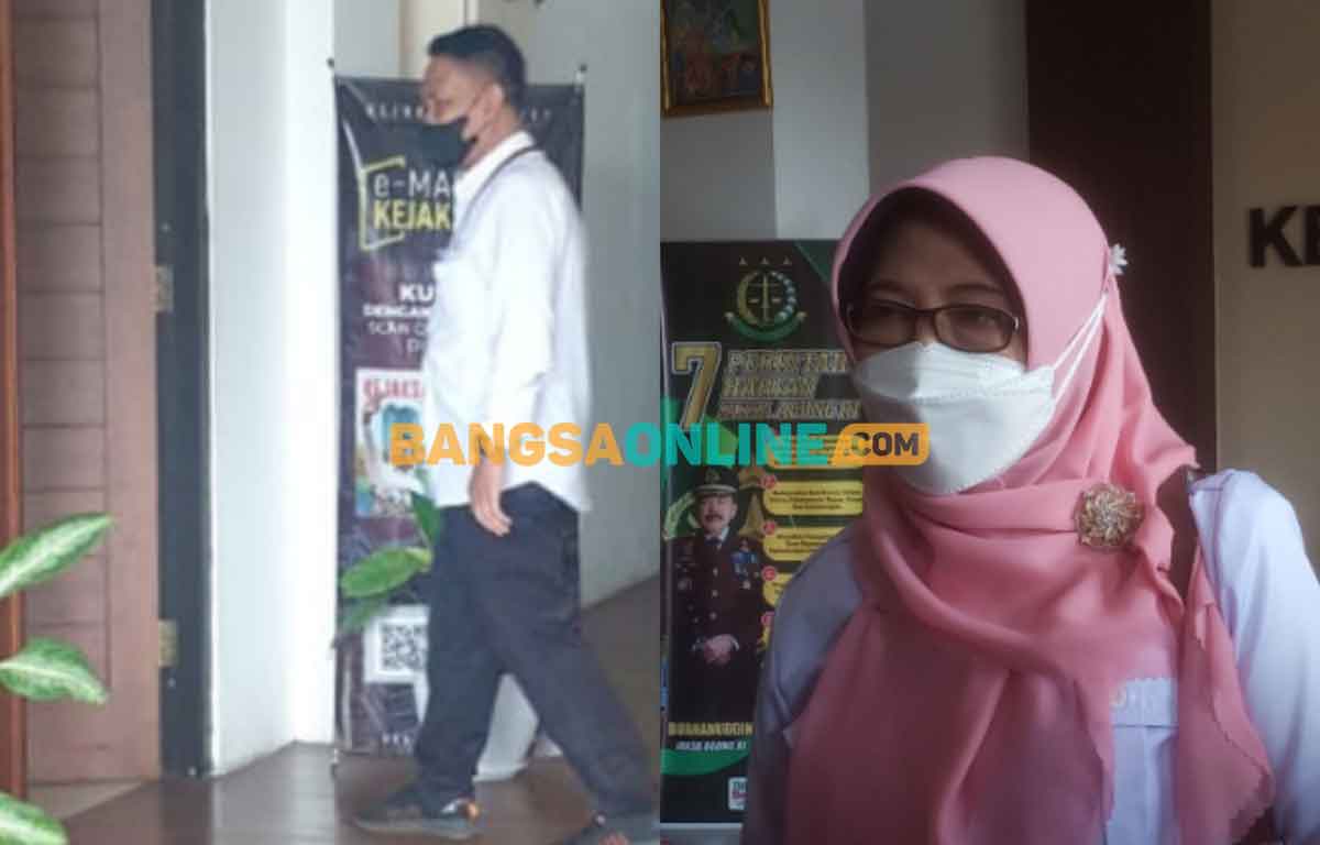 Kepala Diskoperindag Gresik, Malahatul Farda, dan sekretarisnya, Subhan, usai dimintai klarifikasi oleh kejaksaan. Foto: BANGSAONLINE