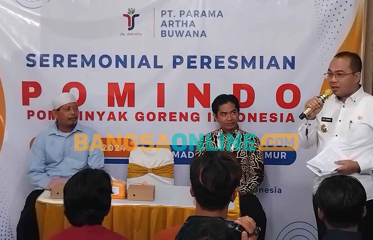 Pj Wali Kota Madiun saat memberi sambutan. Foto: HENDRO SUHARTONO/BANGSAONLINE