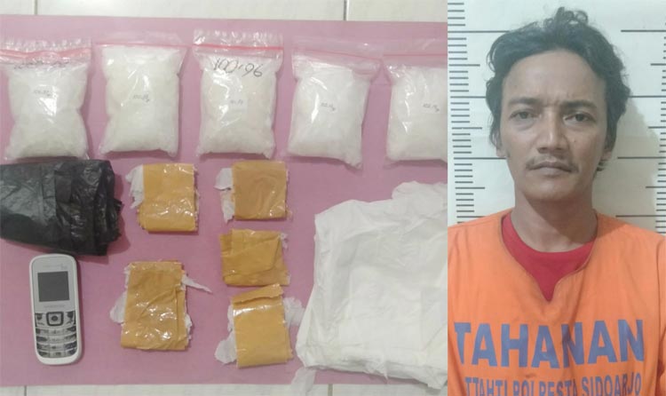 Barang bukti dan tersangka diamankan di Mapolresta Sidoarjo.