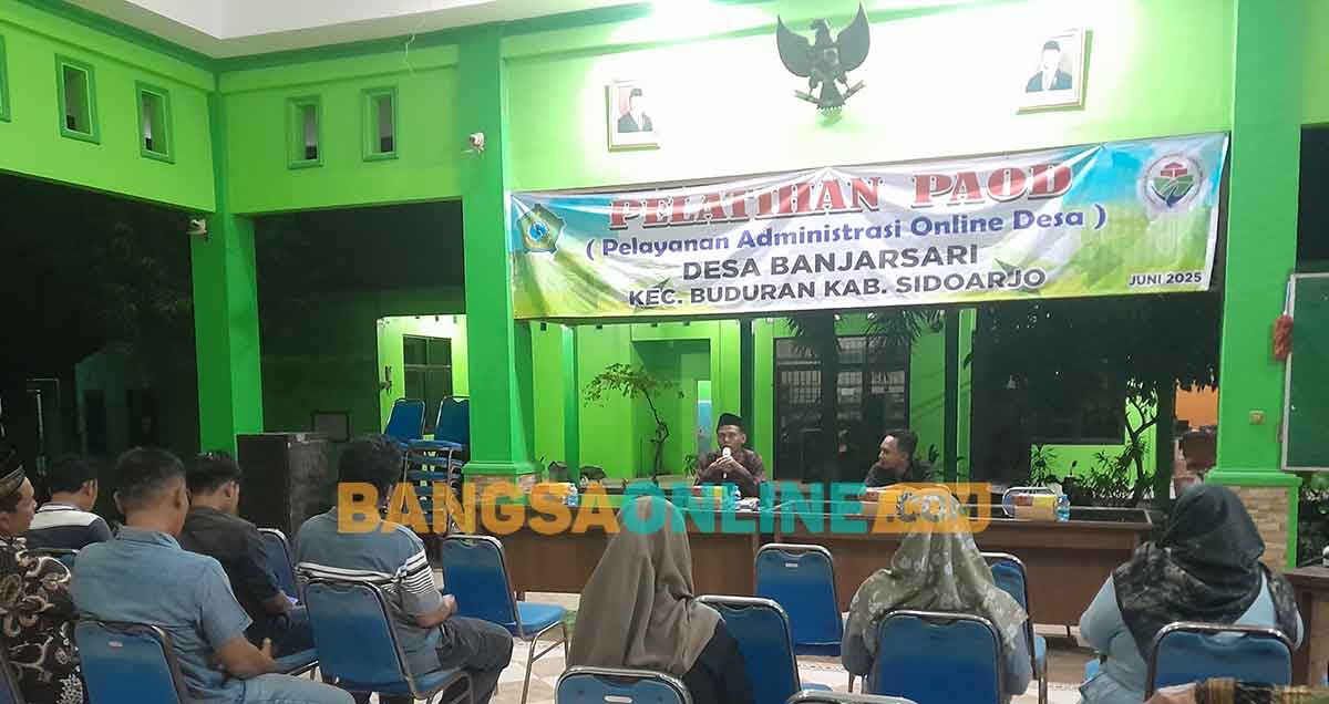 Pemdes Banjarsari, Kecamatan Buduran, Sidoarjo, menggelar sosialisasi aplikasi PAOD. Foto: MUSTAIN/BANGSAONLINE