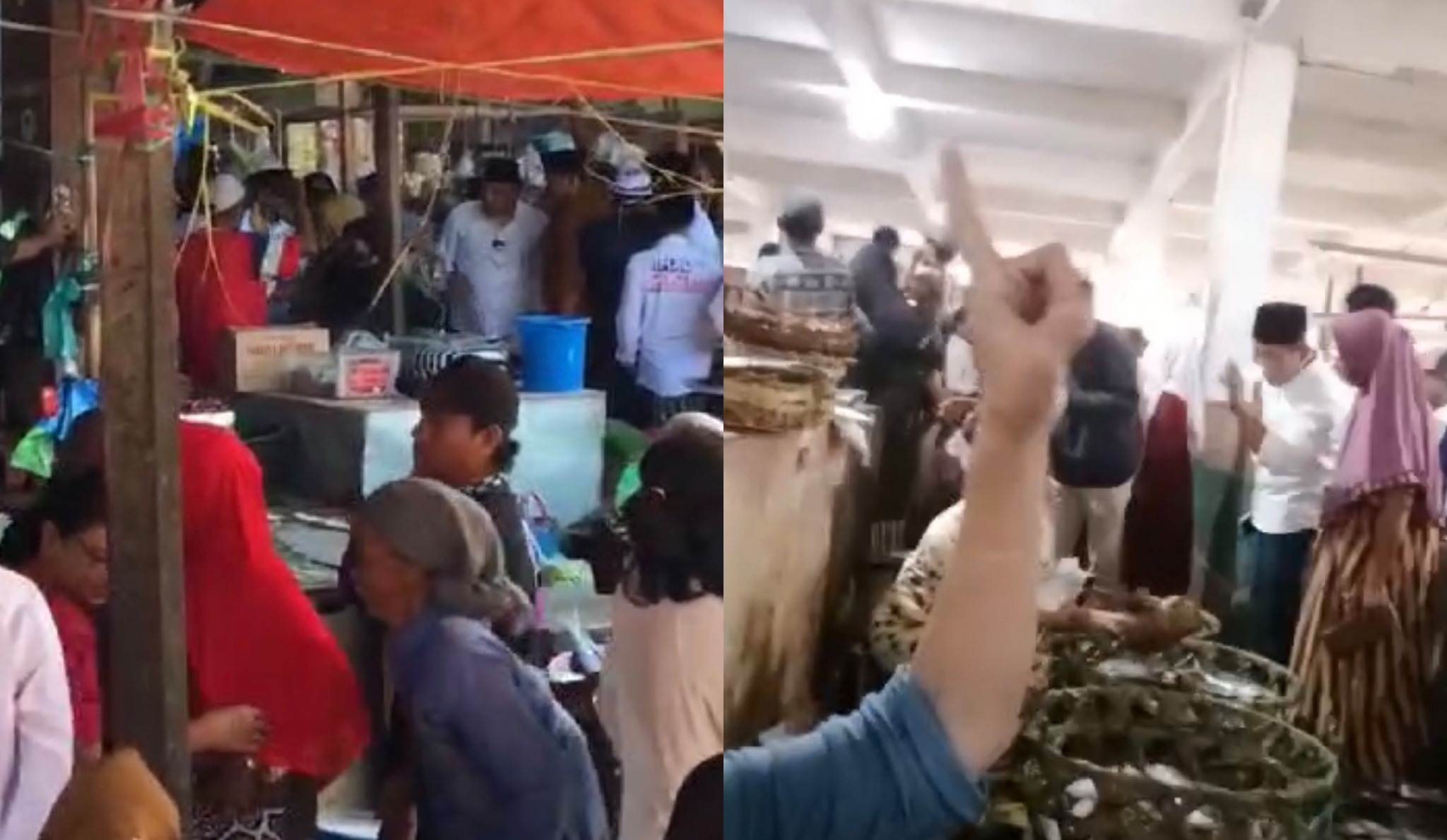 Tangkap layar video viral saat Paslon 02 berkunjung ke Pasar Srimangunan tapi justru disambut dukungan para pedagang untuk rivalnya