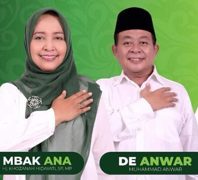 Khozanah Hidayati – Muhammad Anwar (PKB 16, Nasdem 2, Hanura 1 = 19 kursi)